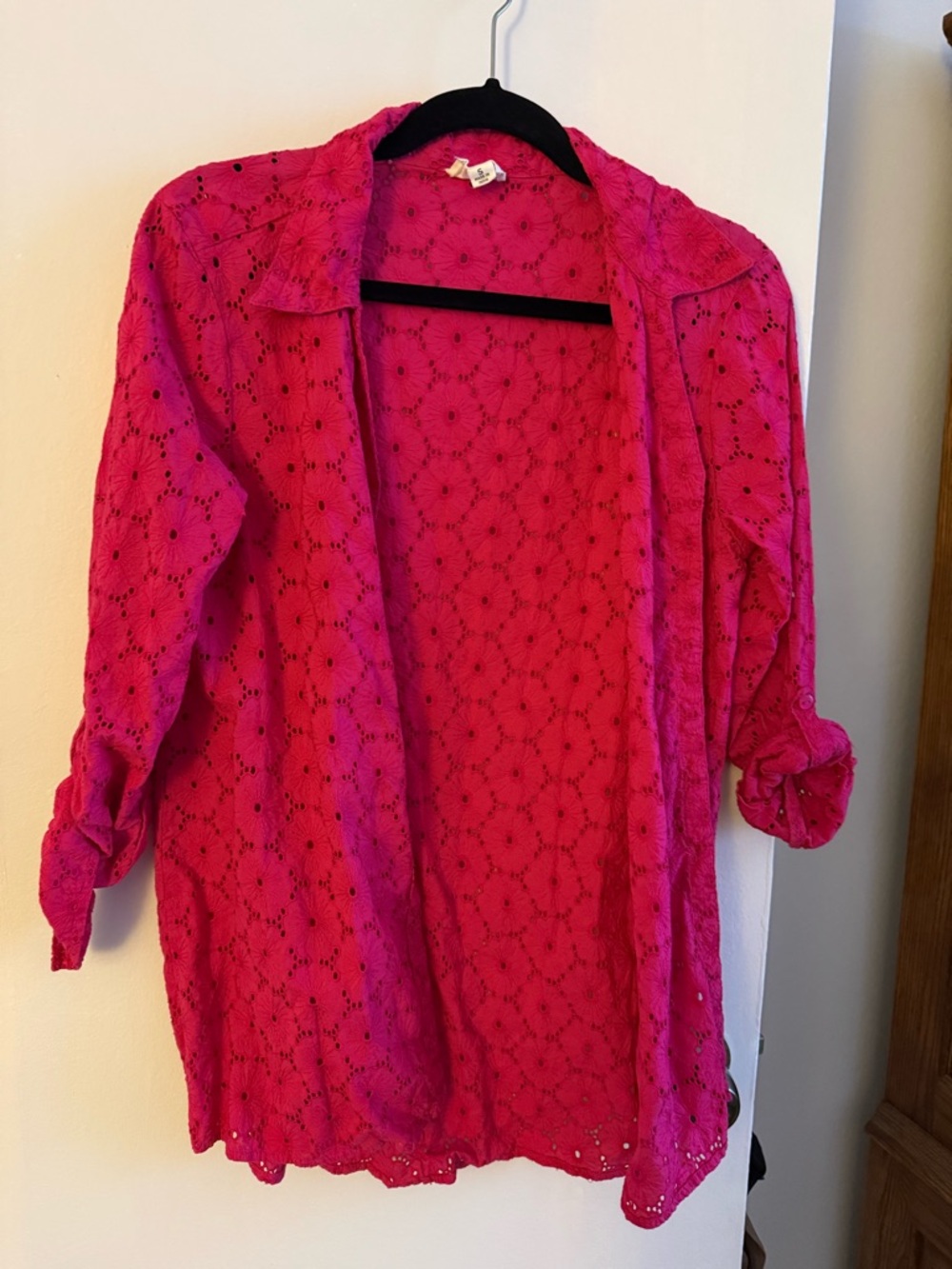 Nicole Miller Bright Fuchsia Eyelet Open-Front Tunic
